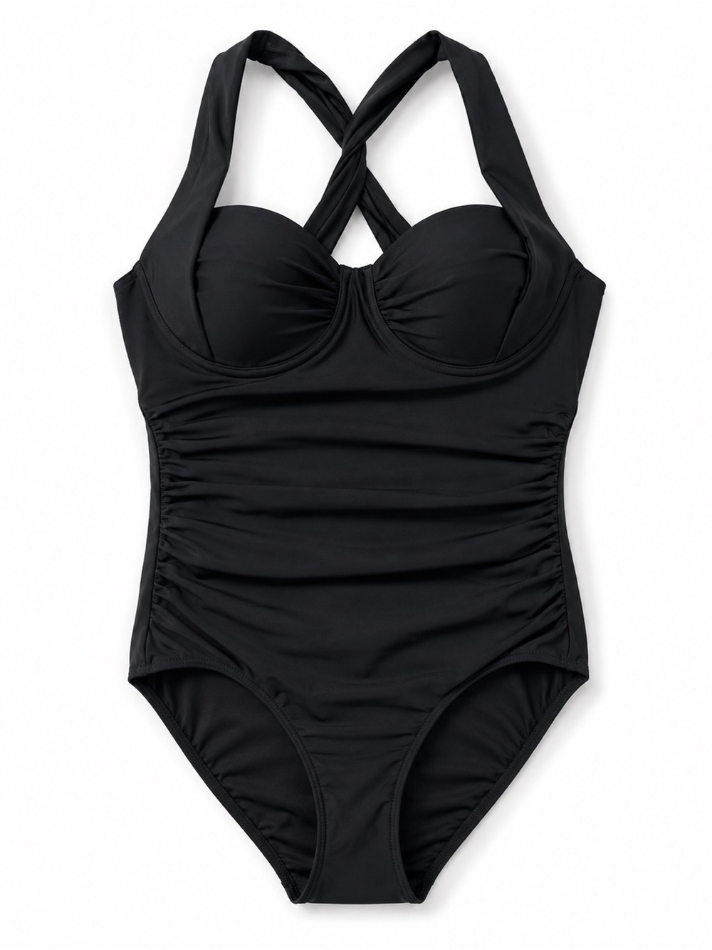 Lands' End SlenderSuit Black Underwire Tummy Control One-Piece Swimsuit